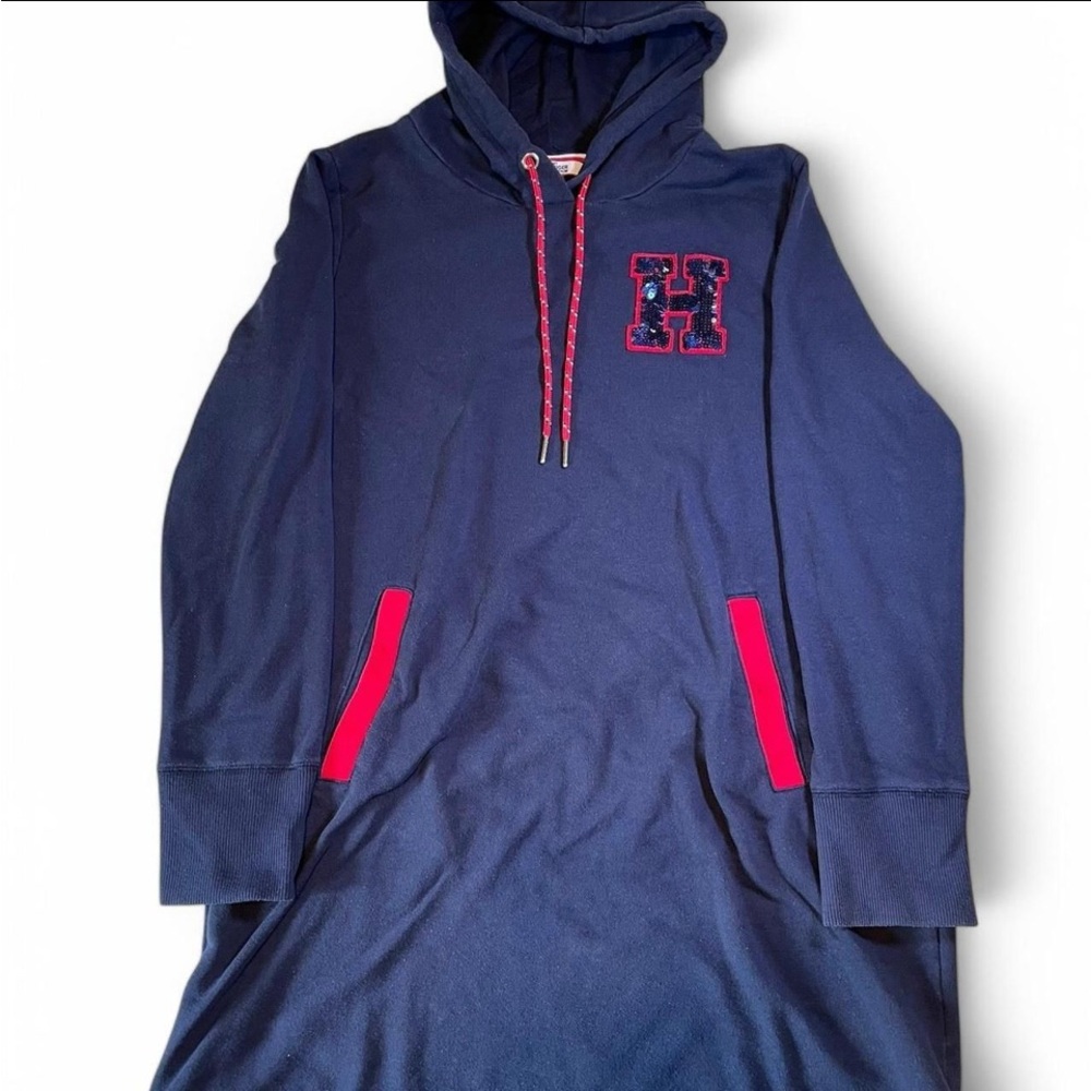 Tommy Hilfiger Women’s Navy Blue Hooded Sweater Dress Xl Cute